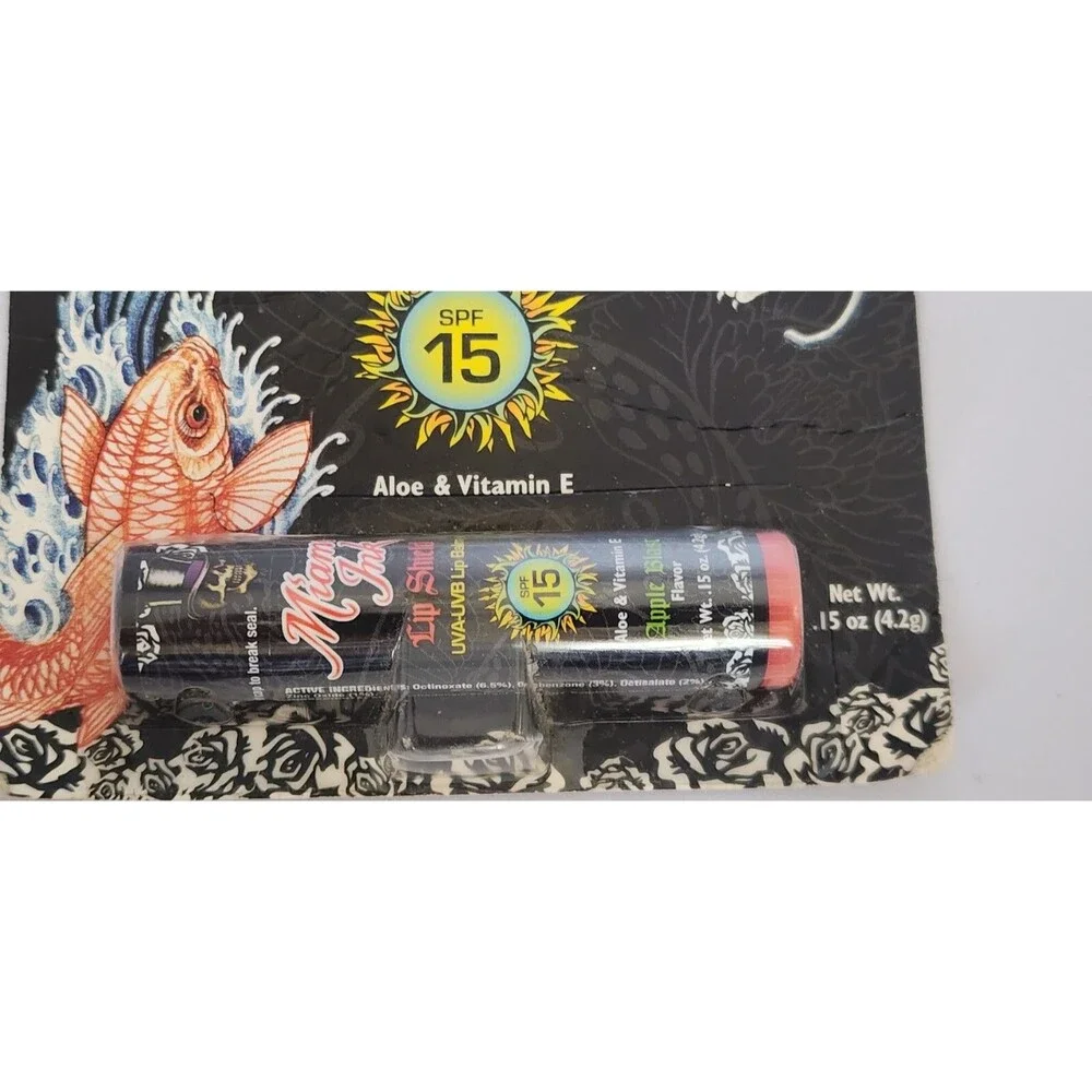 Miami Ink UVA UVB SPF 15 Apple Blast Aloe Vitamin E Lip Tattoo Shield Balm NIP